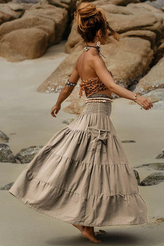 Smocked Waist Tiered Midi Skirt