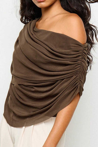 Ruched Off-Shoulder Draped Blouse