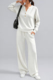 Button Placket Long Sleeve Wide-Leg Pants Set