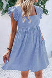 Gingham Flutter-Sleeve Casual Dress