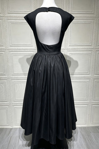 Boat Neck Cap Sleeve Fit and Flare Midi Dress