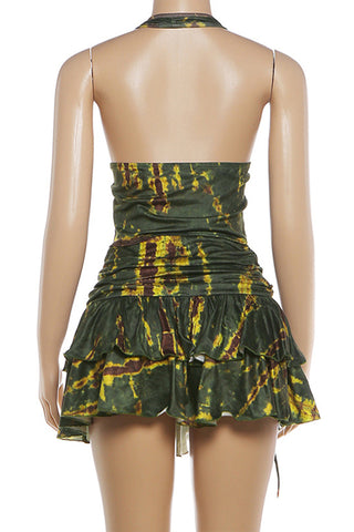 Halter Neck Ruffled Skirt Set