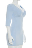 V-Neck 3/4 Sleeve Mini Dress