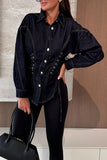 Lace-Up Side Button-Front Long Sleeve Shirt