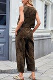 Sleeveless Plaid High-Waist Pants Set