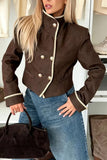 Contrast Trim Mock Neck Double-Breasted Jacket