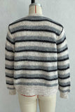 Striped Button Detail Crew Neck Knit Cardigan
