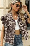 Leopard Print Ruffle Sleeve Denim Vest