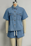 Pocket Button-Front Denim Short Set