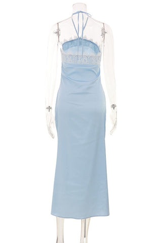 Lace Halter Satin Slip Casual Dress