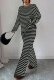 Striped Knit Crew Neck Pants Set