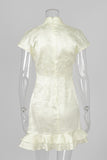 High-Neck Ruffle Hem Mini Dress