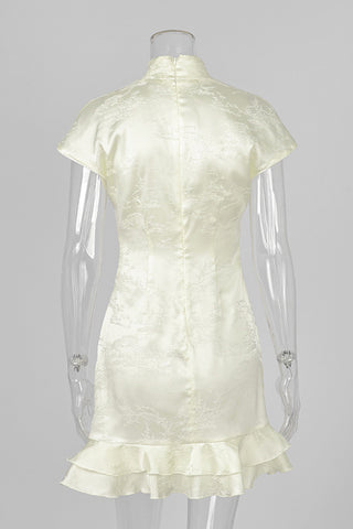 High-Neck Ruffle Hem Mini Dress