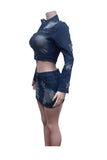 Star Applique Zip Crop Top and Mini Skirt Set