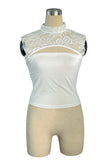 Lace Cutout Mock Neck Crop Top