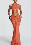 Ruched Halter Cutout Bodycon Casual Dress