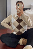 Argyle Knit Polo Collar Sweater