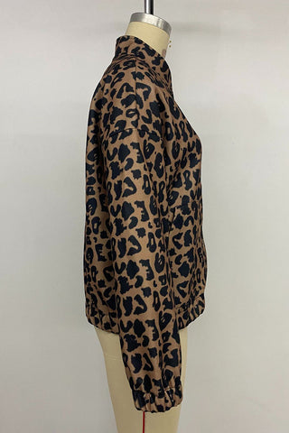 Leopard Print Button-Front Long Sleeve Jacket