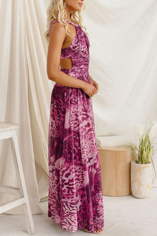 Halter Neck Ruched Maxi Casual Dress