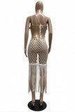 Fringe Mesh Cutout Vacation Dress