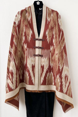 Print Toggle Front Cape Cardigan
