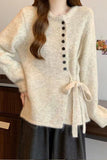 Button-Front Tie-Waist Knit Cardigan