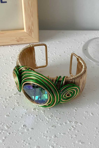 Wire-Wrapped Spiral Gem Cuff Bracelet