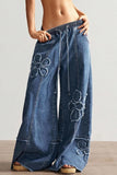 Distressed Flower Patch Wide Leg Jeans