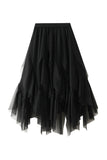 Tiered Ruffle Sheer A-Line Midi Skirt