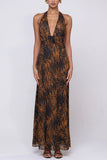 Polka Dot Halter V-Neck Maxi Dress