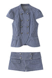 Striped Double-Breasted Cap Sleeve Short Set