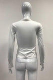 Mock Neck Keyhole Button-Front Blouse