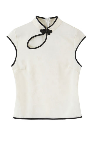 Mandarin Collar Sleeveless Polo Top