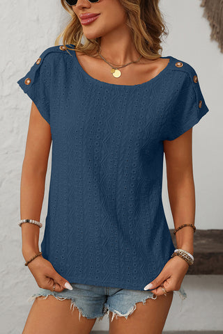 Button-Accent Eyelet T-Shirt