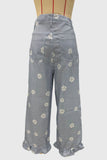 Daisy Print Ruffle Hem Wide Leg Pants