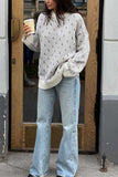 Bird Motif Crew Neck Knit Sweater