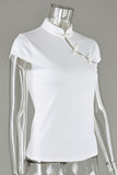 Mandarin Collar Asymmetric Button Top