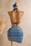 Geometric Print Three-Piece Bikini Set
