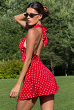 Polka Dot Mock Neck Sleeveless Mini Dress