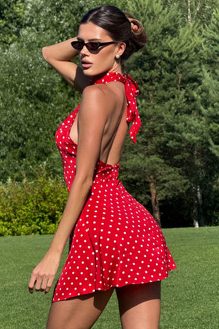 Polka Dot Mock Neck Sleeveless Mini Dress