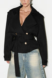 Belted Peplum Collar Coat