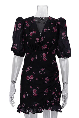 Floral Puff Sleeve Casual Dress