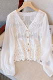 Button-Front Lace Floral Blouse