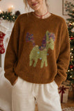 Sequin Animal Motif Crew Neck Sweater