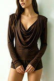Cowl Neck Long Sleeve Fitted Top