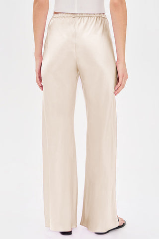 Satin Smocked Waist Wide-Leg Casual Pants
