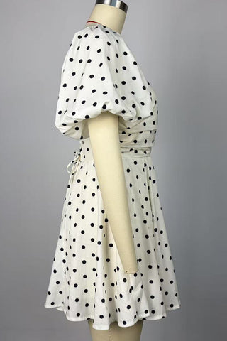 Puff-Sleeve Polka Dot Mini Dress