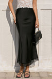 Satin Lace Trim Mermaid Maxi Skirt