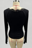 Lace Trim Ribbed Henley Long Sleeve Top