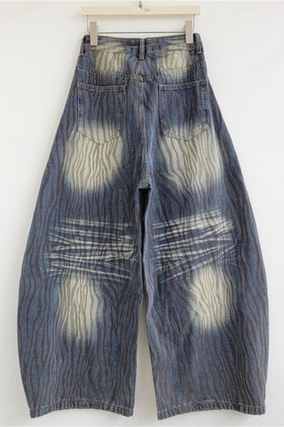 Zebra Print High-Waist Barrel Jeans
